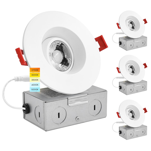 Luxrite 3 Inch Gimbal LED Recessed Downlights 5 CCT Selectable 2700K-5000K 8W 600LM Dimmable 4-Pack LR23268-4PK - main